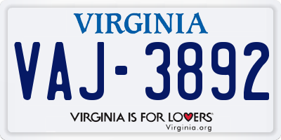 VA license plate VAJ3892