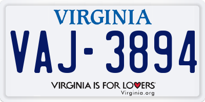 VA license plate VAJ3894