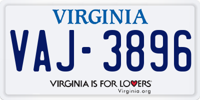 VA license plate VAJ3896