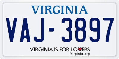 VA license plate VAJ3897