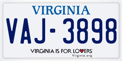 VA license plate VAJ3898