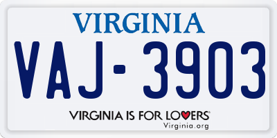VA license plate VAJ3903