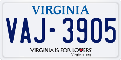 VA license plate VAJ3905
