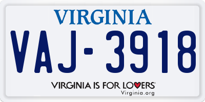 VA license plate VAJ3918