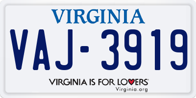 VA license plate VAJ3919