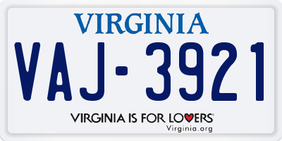 VA license plate VAJ3921