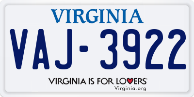 VA license plate VAJ3922