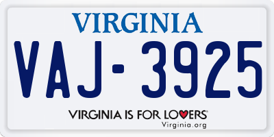 VA license plate VAJ3925