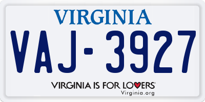 VA license plate VAJ3927