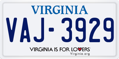 VA license plate VAJ3929