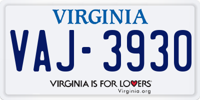 VA license plate VAJ3930