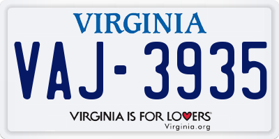 VA license plate VAJ3935