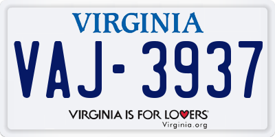 VA license plate VAJ3937