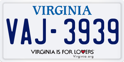 VA license plate VAJ3939