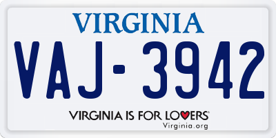 VA license plate VAJ3942