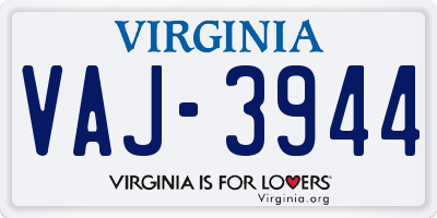 VA license plate VAJ3944