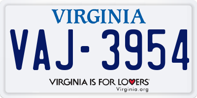 VA license plate VAJ3954