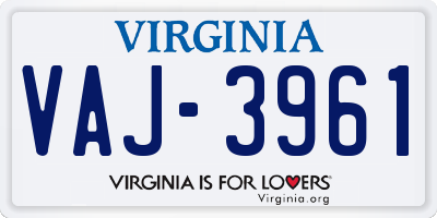 VA license plate VAJ3961