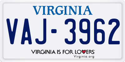 VA license plate VAJ3962