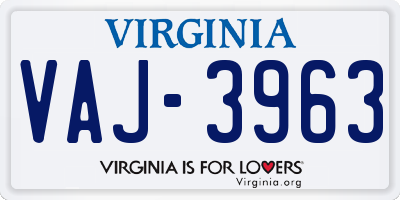 VA license plate VAJ3963