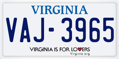 VA license plate VAJ3965