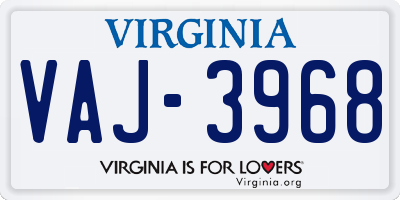 VA license plate VAJ3968