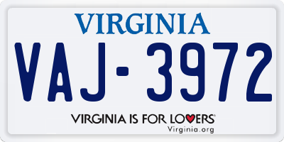 VA license plate VAJ3972