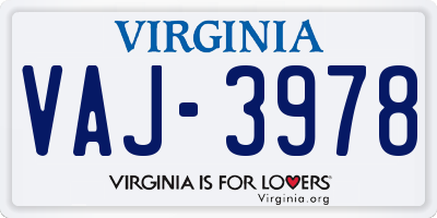 VA license plate VAJ3978