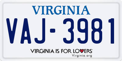 VA license plate VAJ3981