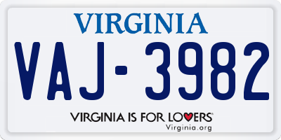 VA license plate VAJ3982