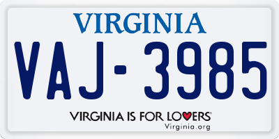 VA license plate VAJ3985