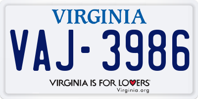 VA license plate VAJ3986