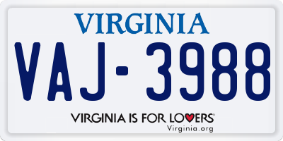 VA license plate VAJ3988