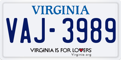 VA license plate VAJ3989