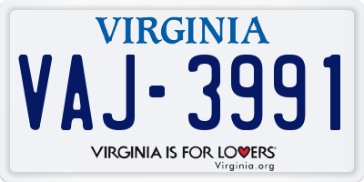 VA license plate VAJ3991