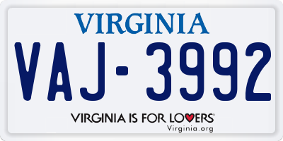 VA license plate VAJ3992