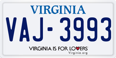 VA license plate VAJ3993