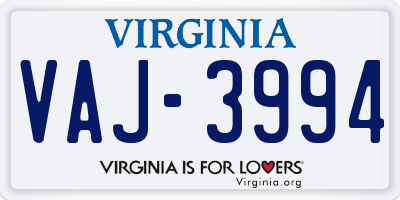 VA license plate VAJ3994