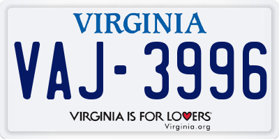 VA license plate VAJ3996