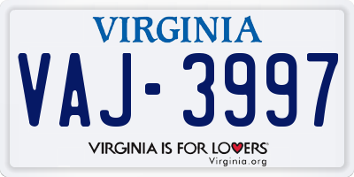 VA license plate VAJ3997
