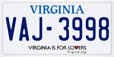VA license plate VAJ3998