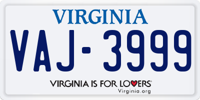 VA license plate VAJ3999