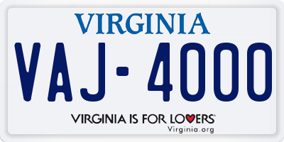 VA license plate VAJ4000