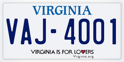 VA license plate VAJ4001