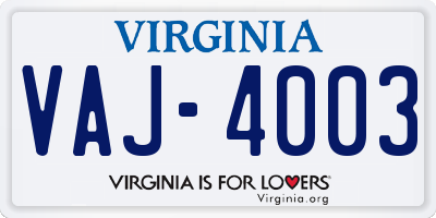 VA license plate VAJ4003
