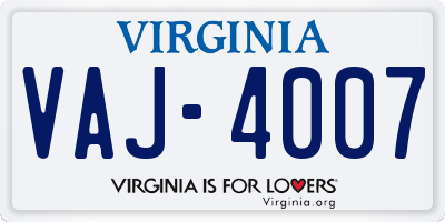 VA license plate VAJ4007