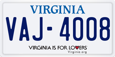 VA license plate VAJ4008