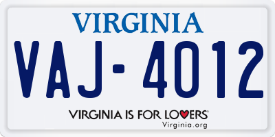 VA license plate VAJ4012