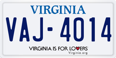 VA license plate VAJ4014