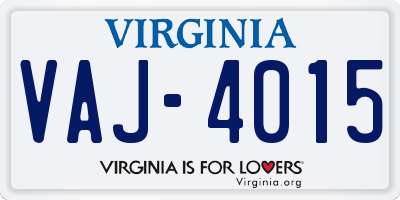 VA license plate VAJ4015